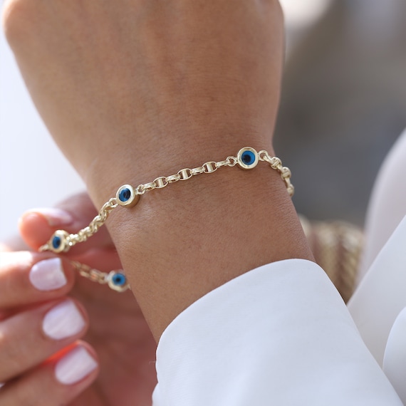 Link bracelet evil eye bracelet gold deals