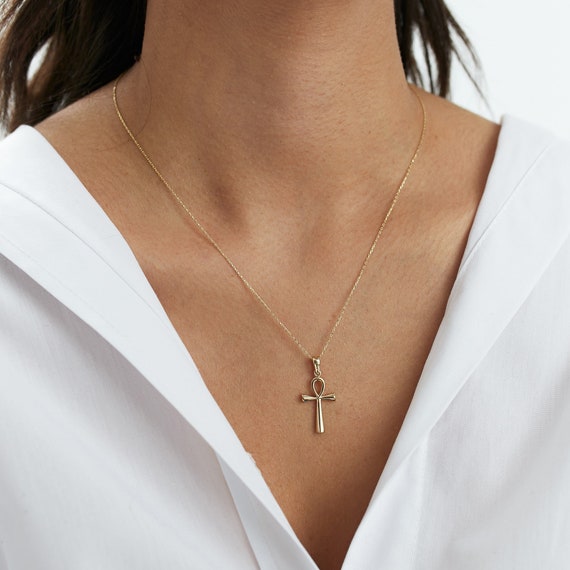 Classic Gold Ankh Necklace 14K Gold 3D 