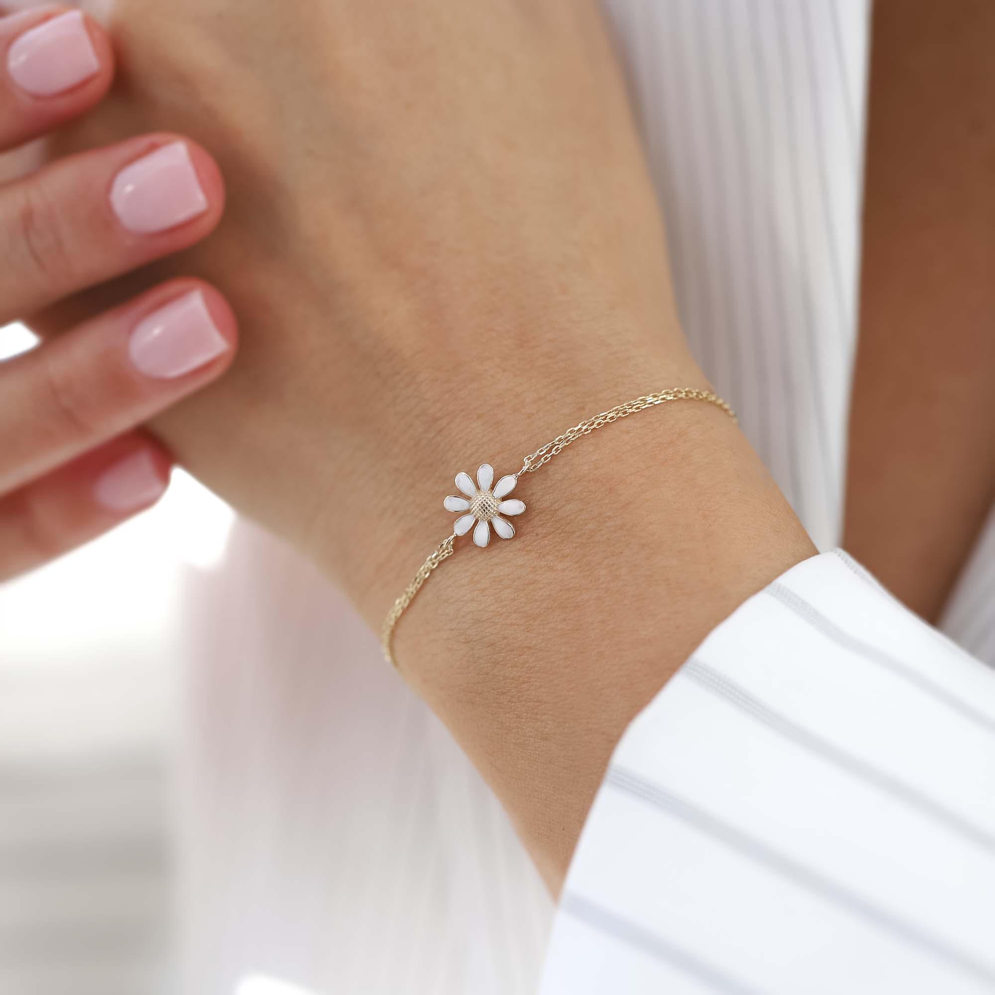 [VINTAGE HOLLYWOOD] 14K Gold☆Daisy Bracelet 14k Real Gold Daisy Bracelet, Gold Chain Bracelet, Gold