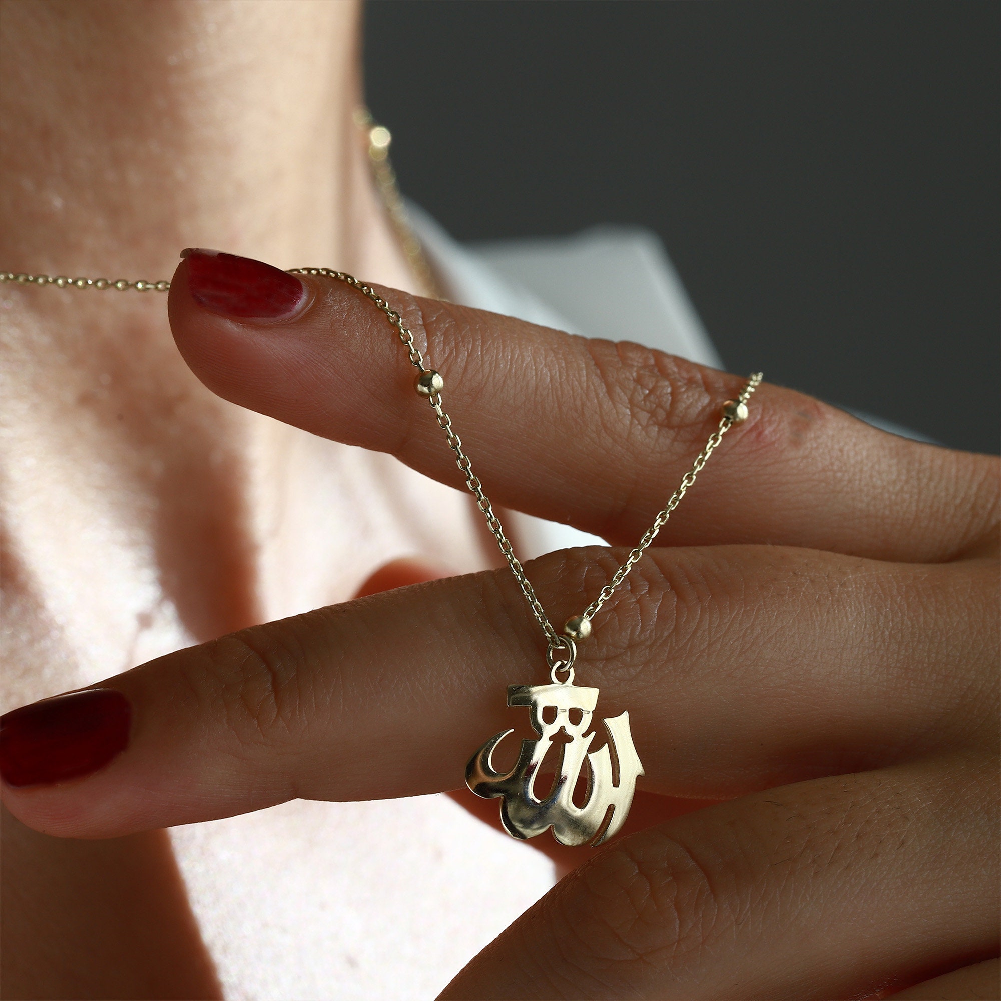 EUEAVAN Collana Islamica Allah Allah Ciondolo Parola Islamica Simbolo Medio Oriente Mezzaluna Allah Religione Musulmana Gioielli Regalo Donna Ragazza (Oro - Foto 10