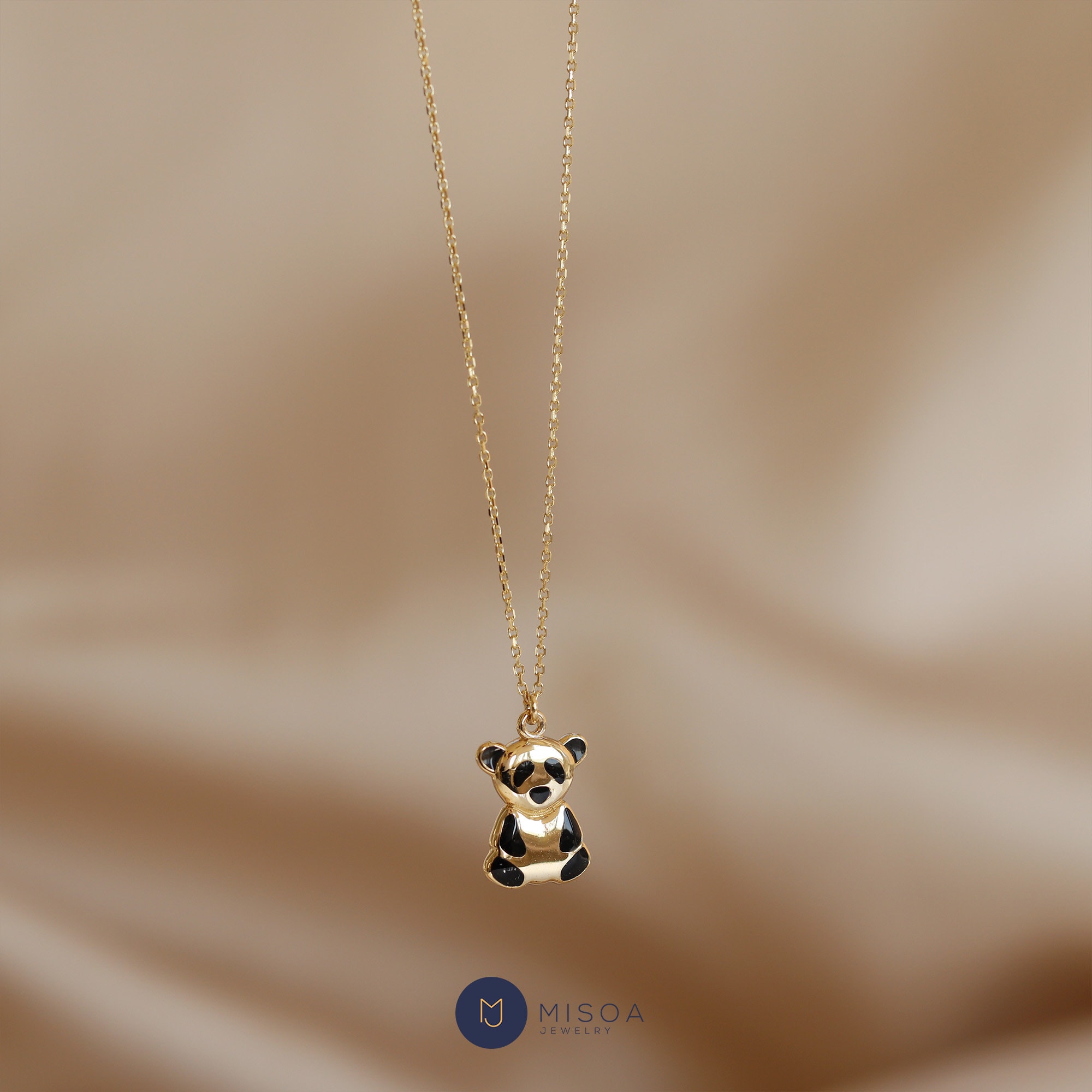 Gold Chain Belt with Panda Pendant​​​​ 14k Solid Yellow Gold Panda Necklace | 0.17 CTW White  main image 3