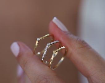 Pavé Diamant Wishbone Ring, Minimaler Stapelring, Dünner Goldring, Roségold, Versprechensring, Alltagsschmuck, Muttertag, Geburtstagsgeschenk