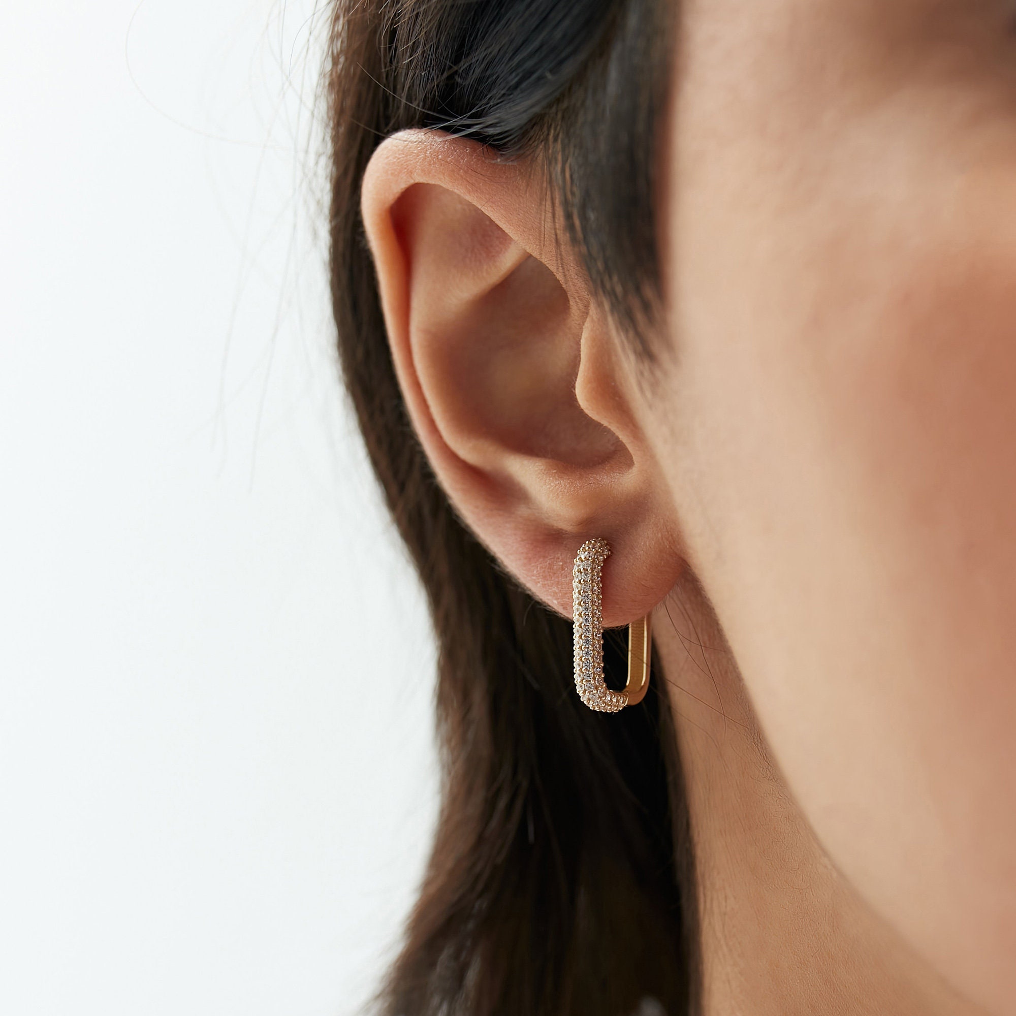 Classic Small Rectangular Diamond Single Hoop Earring - Element 79  Contemporary Jewelry
