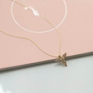 14k Gold Angel Pendant, Gold Cherub Necklace, Zirconia Diamond Pendant, Gift for Her, Minimal Everyday Jewelry, Layering Chain image 7
