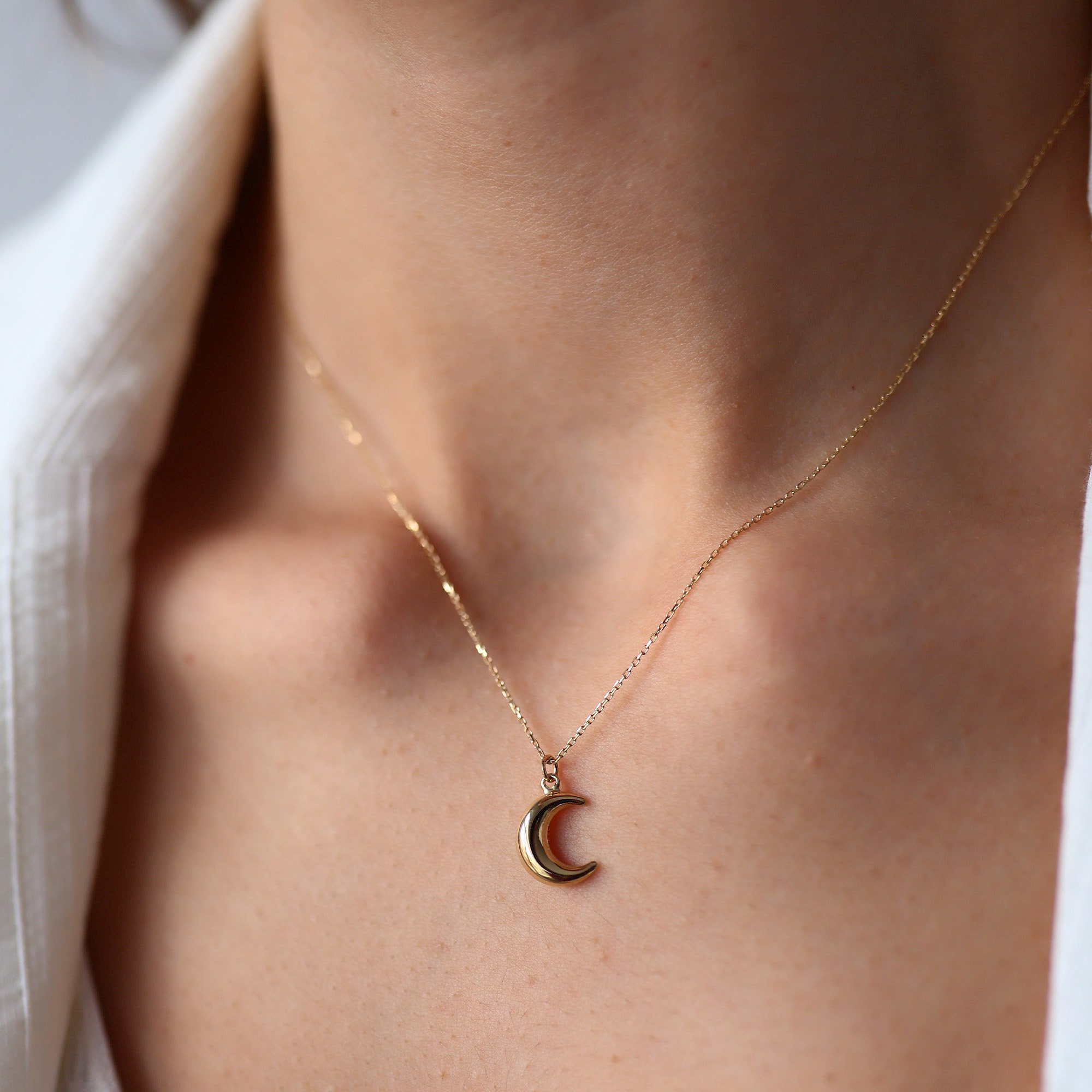 Gold Mini Moon Necklace Crescent 