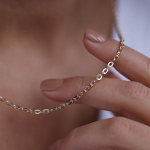 14K Gold 2.6mm Oval Link Chain Necklace, Shimmer Chain Necklace, Round Link Chain, Layering Jewelry, Statement Chain, Birthday