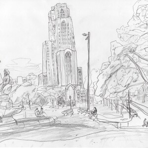 Original Art - Cathedral of Learning, Pittsburgh - Drawing / Print