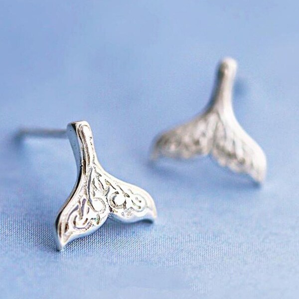 Small Mermaid Studs - Fantasy Stud - Mermaid Tail Studs - Fish Tails - Silver Studs - Silver Earrings