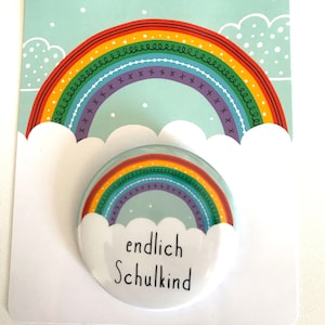 Set Button & Karte Schulanfang Einschulung endlich Schulkind