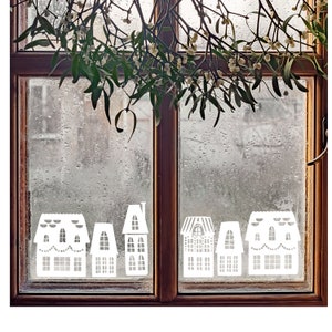 8 stickers - set of Christmas window decoration houses stickers