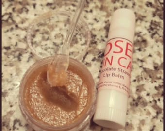 Set de bálsamo labial de chocolate y fresa y exfoliante de azúcar con aceite de cereza hidratante, cuidado orgánico de la piel.