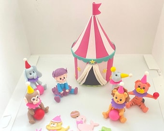 Rosa Zirkus Mädchen Set - Karneval Zelt und Zirkustiere Tortenstecker - Gastgeschenk Dekorationen für Geburtstag und Baby Party