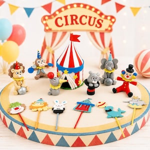 Circus Cake Topper, Carnival Animals and Clown Figurines for Baby celebrations
