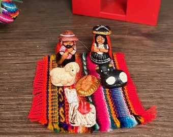 Tiny Peruvian Nativity Set (6 pcs) 1&quot; tall, Christmas Decor, Xmas ornaments, holy family figurines, ornaments gift decorations, collection