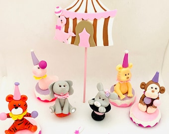 Circus Animals and Tent Cake Toppers set  - Party decoration circus theme -  Circus carnival theme - Baby shower & birthday centerpieces