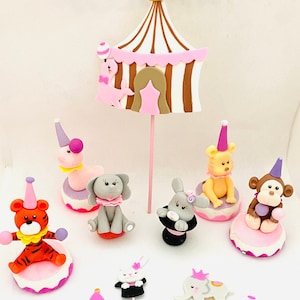 Ensemble de décoration de gâteau de cirque, tente et animaux, décoration de fête faite main sur le thème du carnaval, pièce maîtresse de la douche de bébé ou d&#39;anniversaire