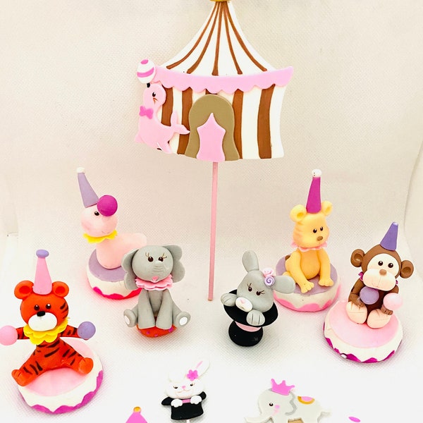 Circus Animals and Tent Cake Toppers set  - Party decoration circus theme -  Circus carnival theme - Baby shower & birthday centerpieces