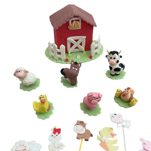 Farm animal cake toppers Set - Centerpieces for birthday & baby Shower parties - Party deco favors -  chicken pig cow horse duck barn sheep