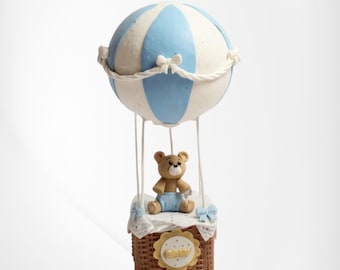 Adorno para tarta de osito de peluche con globo aerostático: centro de mesa para baby shower o cumpleaños