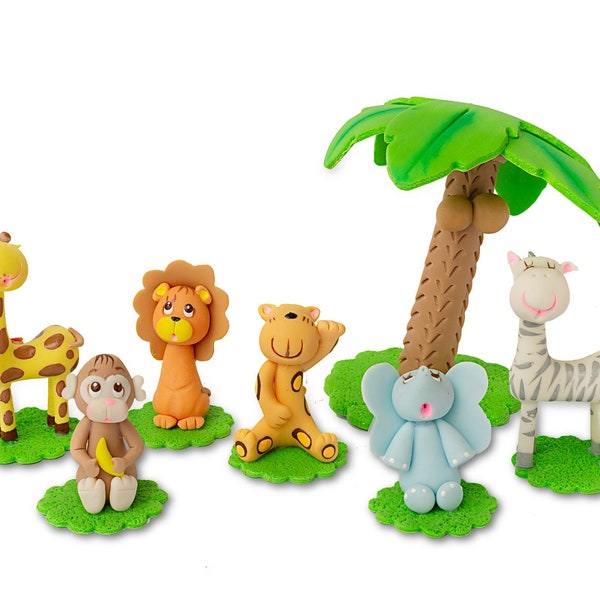 Jungle Set Cake Topper Decorations for Baby Showers, Birthdays 7 Piece Set, Safari theme party favors