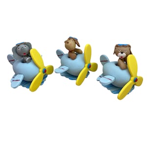 Airplane with Animals Cake Topper , Centerpieces for Baby shower, Birthday party decor, Travel theme. Bear, dog and elephant