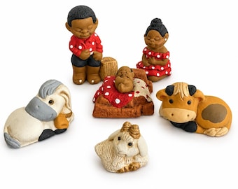 Presepe afro-peruviano: decorazioni natalizie etniche, set da 6 pezzi.
