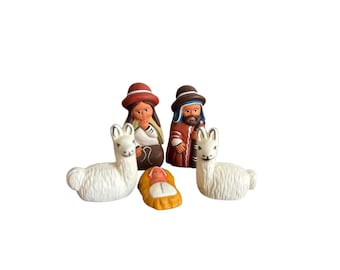 Tiny Peruvian Andean Nativity Scene Christmas Decor, 5 pcs set, 2.5&quot; tall, Xmas ornaments, gift for her, Christmas collection