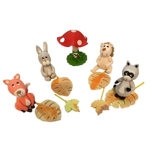 Woodland Animal Set - Forest Animals, leaves and mushroom - Birthday and baby shower decorations - party favors - Caketoppers