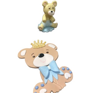 Baby Teddy Bear Cake Toppers (Set of 2) – Cute Bear Birthday Decorations, Baby Shower Cake Topper, Boy or Girl Party Decor