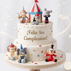 Circus Cake Topper, Carnival Animals and Clown Figurines for Baby celebrations