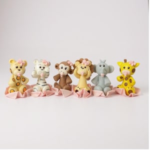 Adornos para tartas de animales de la jungla: centro de mesa de cerámica hecho a mano para fiesta de bebé con temática de safari en la jungla