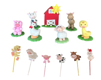 Farm Animal Cake Toppers: Barnyard Birthday Party Decorations