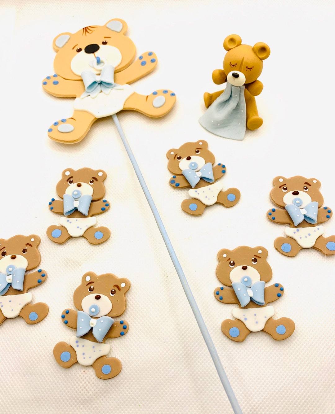 Handmade Teddy Bear Cake Topper Set: Baby Shower Decoration - Etsy