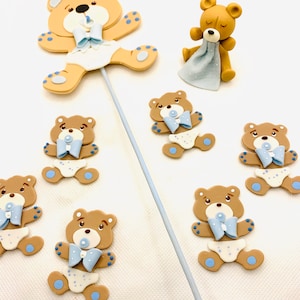 Teddy Bear Cake Topper Set, Baby shower decoration, cute bear decorations, birthday party