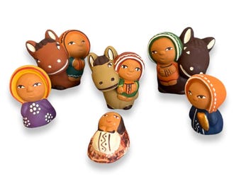Mexican Nativity Scene 6 pcs, Xmas Decor, Christmas Ornaments,  Nativity Scene, small indoor figurines, Holy Family