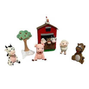 Farm animal centerpieces Set - Cow, pig, sheep, horse, treen and barn- Centerpieces for birthday, baby parties - Party deco favors