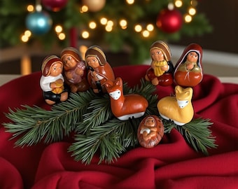 Peruvian Musical Nativity Scene: Tiny Clay Christmas Decor, 8-Piece Set