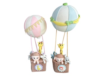 Adorno para tarta de globo aerostático con forma de animal: centro de mesa para baby shower hecho a mano
