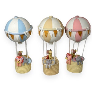 Safari in mongolfiera, decorazione per baby shower o feste blu, rosa o beige, cake topper
