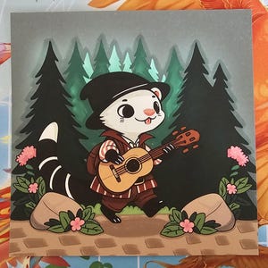 Ollie the ferret mini print - cottagecore - forestcore - cozy - polecat