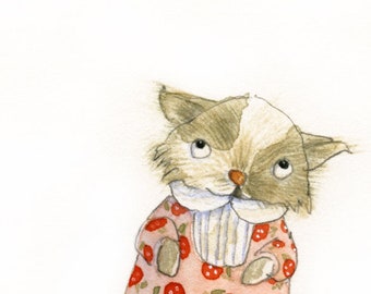 Mew Cat Kitten Artistes Print - Mabel Qui? aquarelle par Phoebe Lane