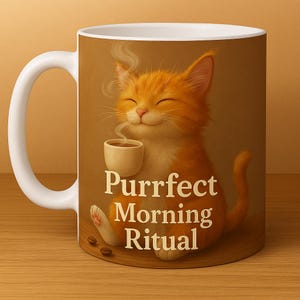 Purrfect Morning Ritual Mug | Cute Cat Coffee Cup, Gift for Cat Lovers, Coffee Mug for Pet Owners, Cozy Home Decor, Cat Lover Gift