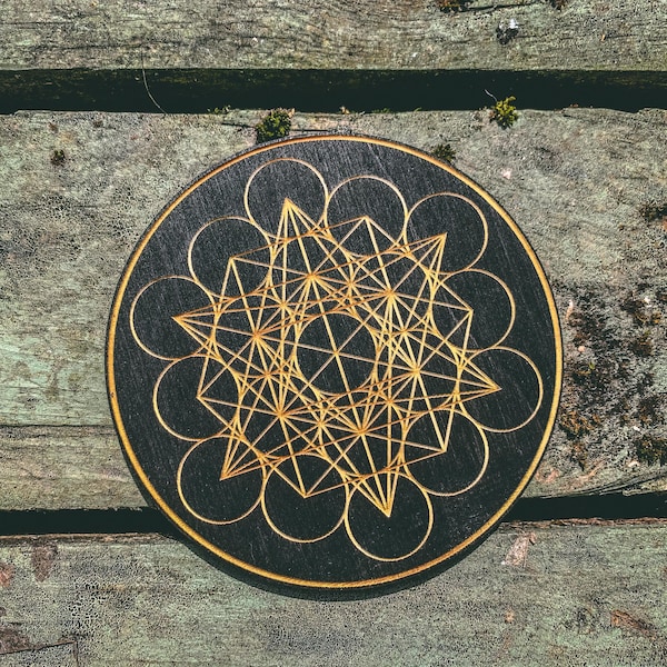Large Metatron's cube expansion crystal grid board, black stained poplar, altar, ornament, laser cut engraved, homeware 8-14 inches