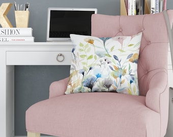 Prairie Wildflowers Throw Pillow Cover | Spun Polyester Square Pillow Case | Four Sizes: 14x14, 16x16, 18x18, 20x20 inches