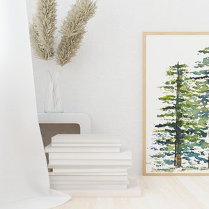 Watercolor Evergreen Trees Poster Prints, Fine Art Textured Watercolor Matte Paper, Pine, Fir, Spruce Trees