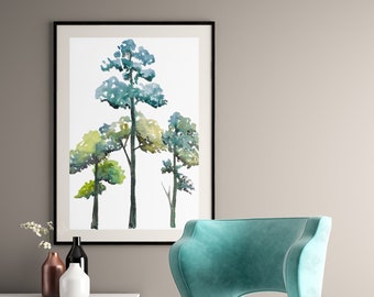 Trio Of Trees In Blues And Greens | Fine Art Prints | Textured Paper Wall Decor | Posters For Spring And Summer | Multiple Sizes Available