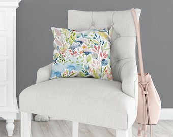 Garden Flowers III Throw Pillow Cover | Botanical Floral Watercolor | Spun Polyester Square Case in Four Sizes: 14x14, 16x16, 18x18, 20x20