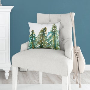 Evergreen Carols Throw Pillow Cover | Spun Polyester Square Pillow Case | Four Sizes: 14x14, 16x16, 18x18, 20x20 inches | Green Blue White