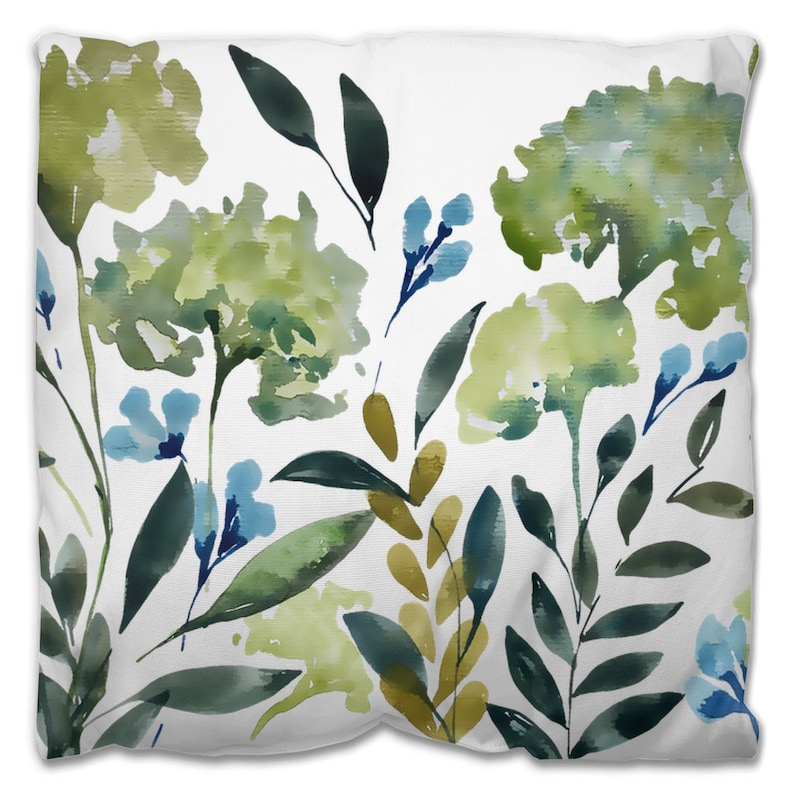 Hydrangeas on Outdoor Pillows & Covers Double Sided Print 14x20, 16x16, 18x18, 20x20, 26x26 Inches Patio Decor Green Blue White image 4