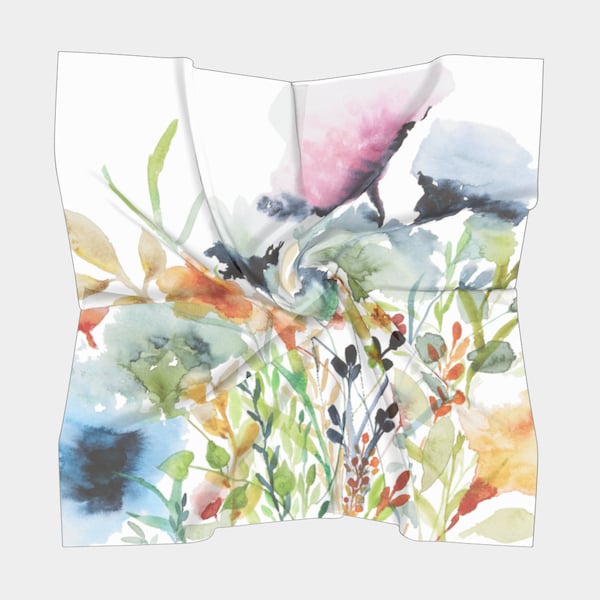 Wildflowers | Square Scarf | Four Sizes | Four Fabric Options: Silk Habotai, Matte Crepe, Satin Charmeuse, Poly Chiffon